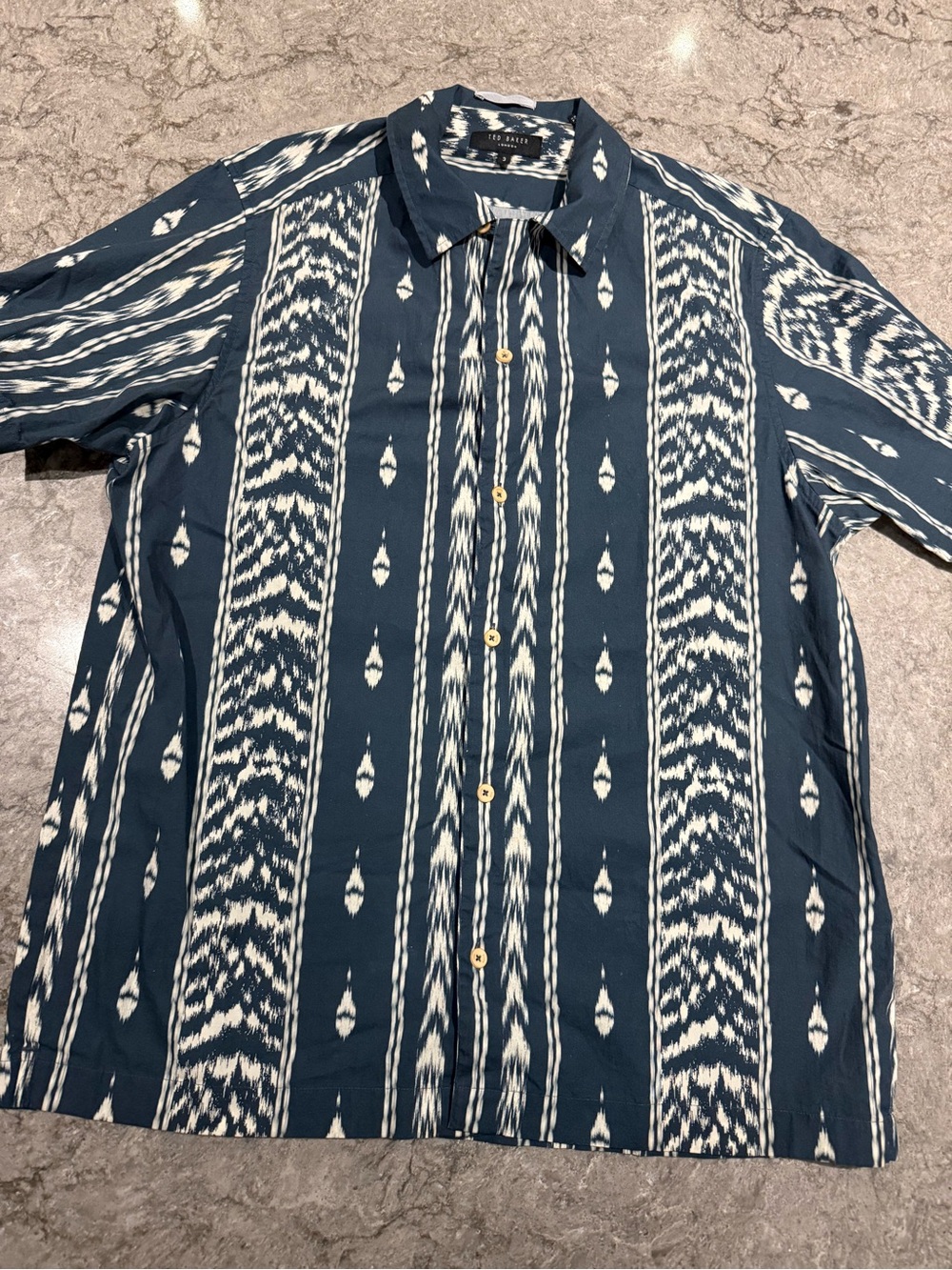 Ted Baker Navy and White Ikat-Pattern Button-Down Shirt